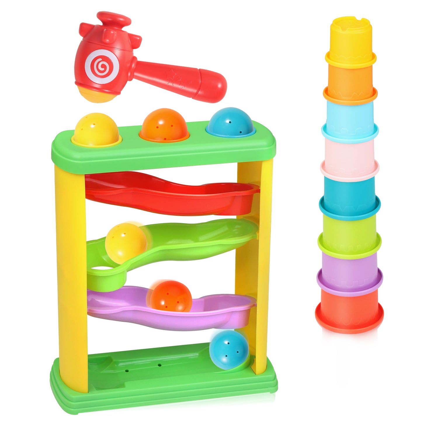 Pound A Ball Toy + 8 Stacking Cups