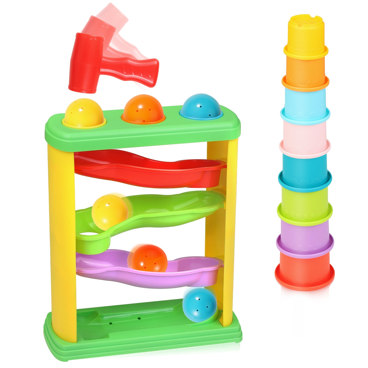 Pound A Ball Toy + 8 Stacking Cups